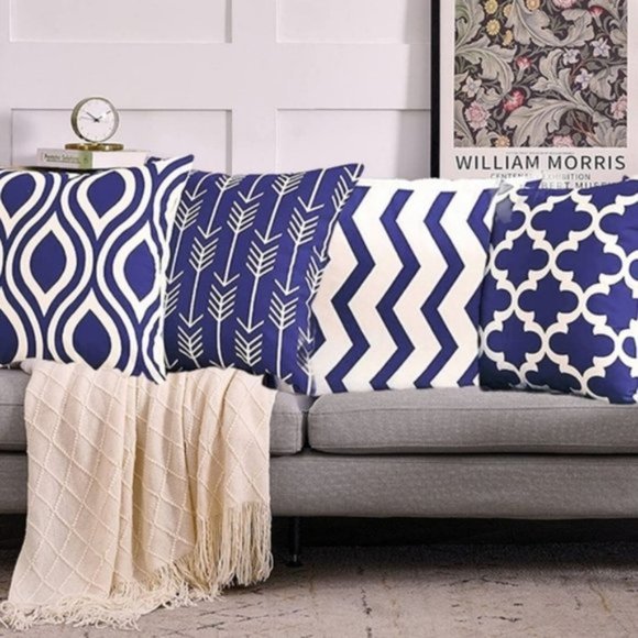 New Canvas Blue and Beige Pattern Pillow Covers pk of 4 ( 17×17") - Picture 4 of 10